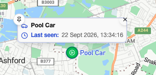 Asset card popup with the asset name and last seen date and time